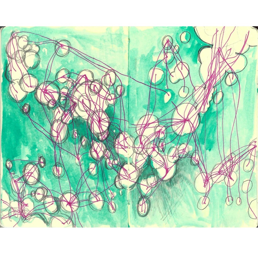 Found this while looking through an old sketchbook. This is from a small Moleskin.

#sketchbook #artarchive #artonpaper #markdixon #abstractart